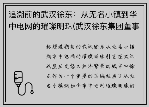追溯前的武汉徐东：从无名小镇到华中电网的璀璨明珠(武汉徐东集团董事长是谁)