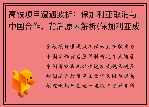 高铁项目遭遇波折：保加利亚取消与中国合作，背后原因解析(保加利亚成为通往欧盟国的门户)