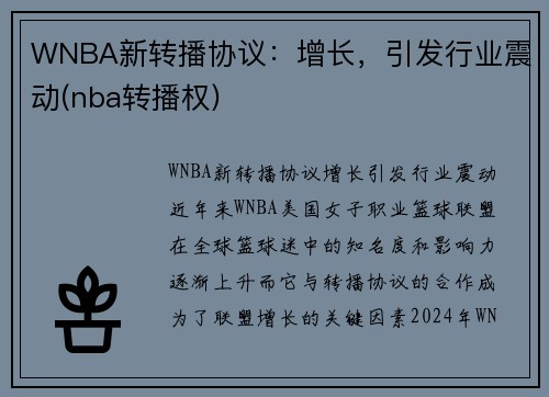WNBA新转播协议：增长，引发行业震动(nba转播权)