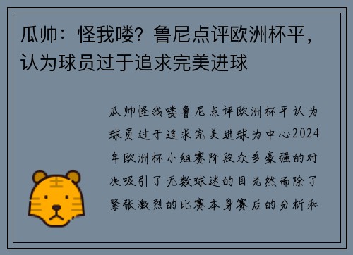 瓜帅：怪我喽？鲁尼点评欧洲杯平，认为球员过于追求完美进球
