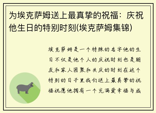 为埃克萨姆送上最真挚的祝福：庆祝他生日的特别时刻(埃克萨姆集锦)