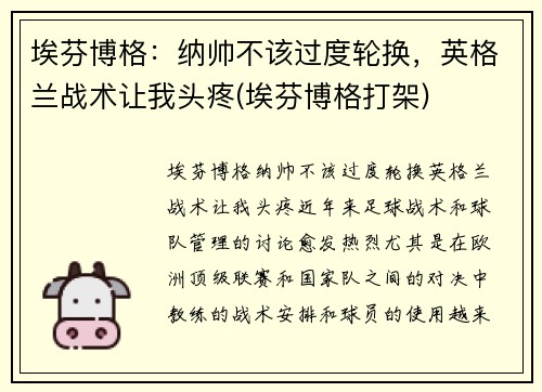 埃芬博格：纳帅不该过度轮换，英格兰战术让我头疼(埃芬博格打架)