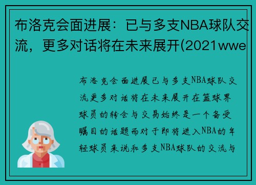 布洛克会面进展：已与多支NBA球队交流，更多对话将在未来展开(2021wwe布洛克)