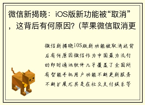 微信新揭晓：iOS版新功能被“取消”，这背后有何原因？(苹果微信取消更新)