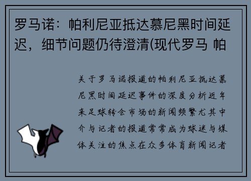 罗马诺：帕利尼亚抵达慕尼黑时间延迟，细节问题仍待澄清(现代罗马 帕尼尼)