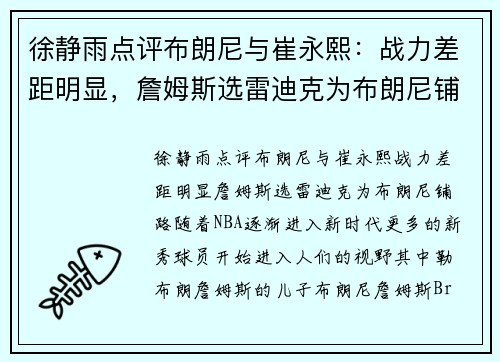 徐静雨点评布朗尼与崔永熙：战力差距明显，詹姆斯选雷迪克为布朗尼铺路