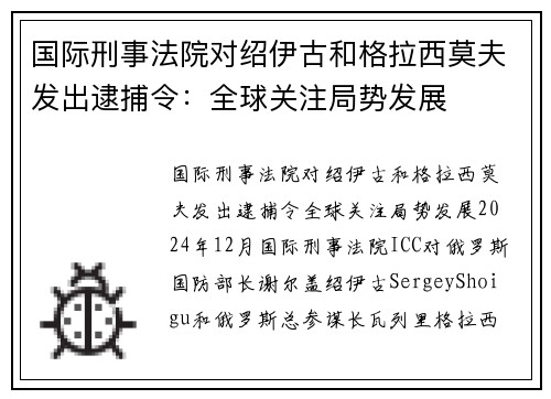 国际刑事法院对绍伊古和格拉西莫夫发出逮捕令：全球关注局势发展