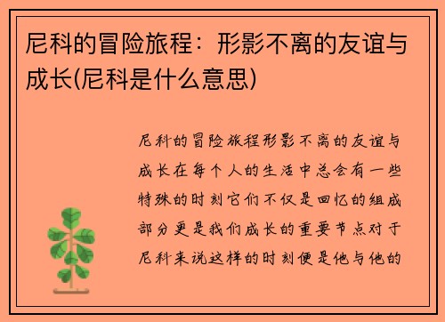 尼科的冒险旅程：形影不离的友谊与成长(尼科是什么意思)